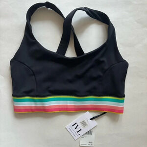 New IVL Collective Rainbow Stripe Sports Bra Size 10 L Black Maize Crossback